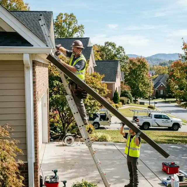 6-inch seamless aluminum gutter installation in Karns, TN - Dark Bronze custom fit.